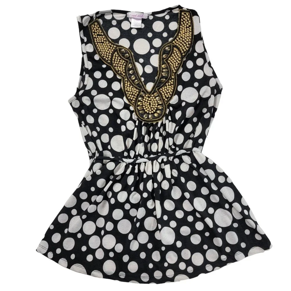 Vintage 90s Wet Seal Dressy Tank Top Blouse Womens S / M Embellished Polkadot - Picture 6 of 16